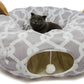 Cat Dog Tunnel Bed with Cushion Tube Toys Oxford Cloth Large Diameter Longer Crinkle Collapsible 3 Way for Large Cats Kittens Kitty Small Puppy Outdoor 3FT