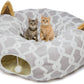 Cat Dog Tunnel Bed with Cushion Tube Toys Oxford Cloth Large Diameter Longer Crinkle Collapsible 3 Way for Large Cats Kittens Kitty Small Puppy Outdoor 3FT